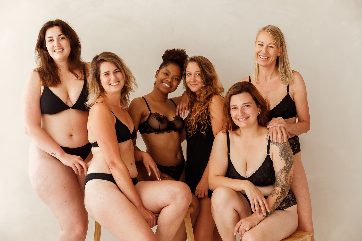 Group of diverse women in sustainable lingerie